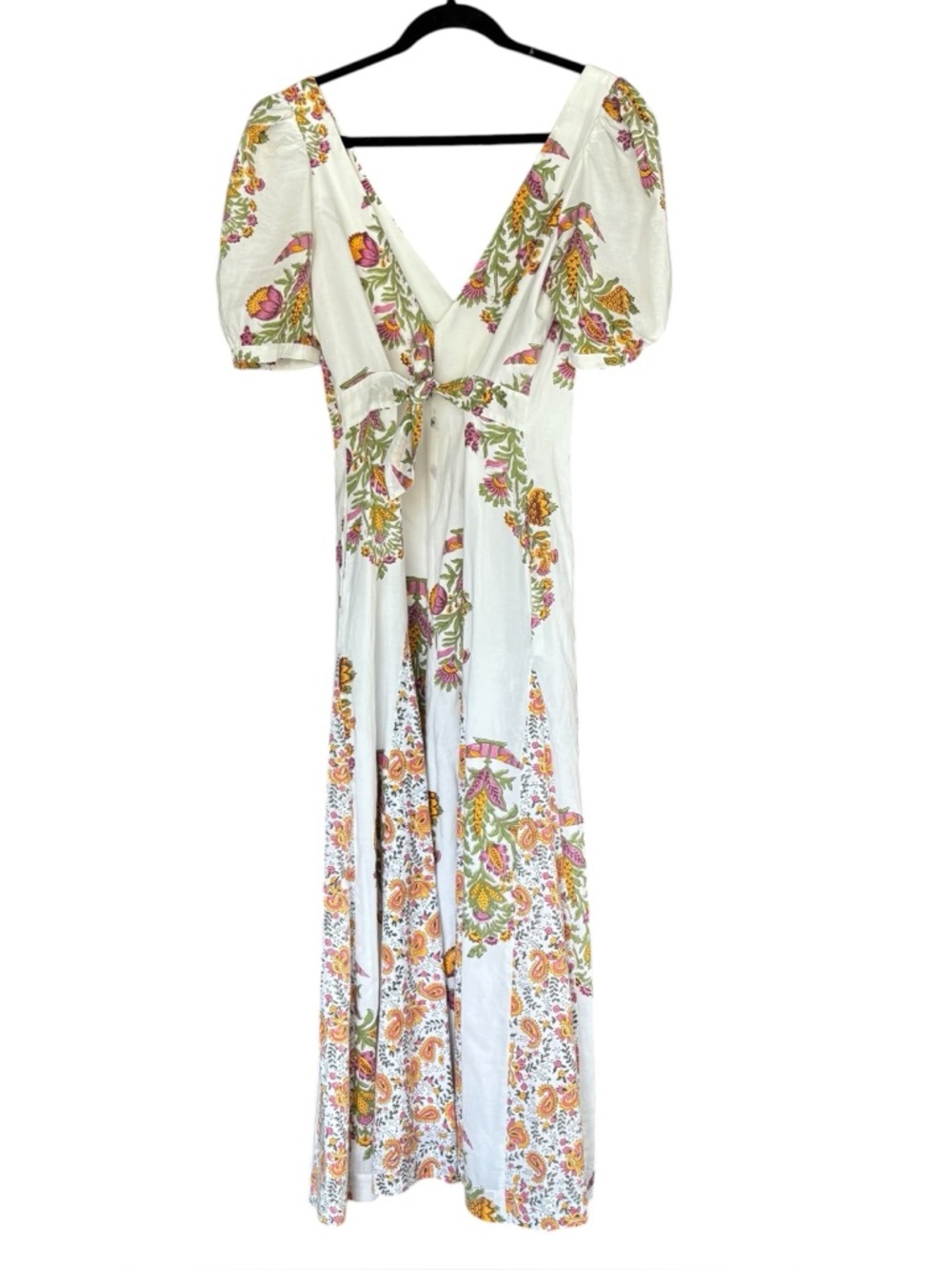 Alix of Bohemia Bianca Belle Hand-Printed Floral Midi Dress Small White Pink - Picture 5 of 10